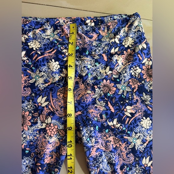 LuLaRoe OS Leggings Floral Purple Teal one size elastic waist - Picture 10 of 16